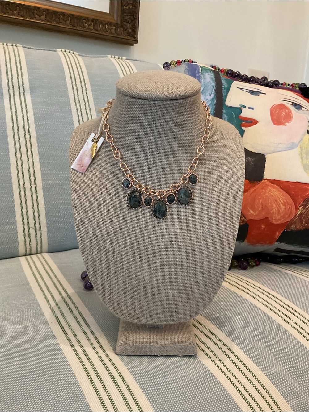 Jessica Simpson Rose Gold Green Stone Drop Necklace